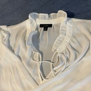 White J Crew Blouse Ruffle Detail at Collar and Wrist size small